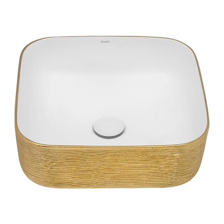 Ruvati 15 x 15 inch Bathroom Vessel Sink Gold Decorative Art Above Vanity Counter White Ceramic RVB1414WG
